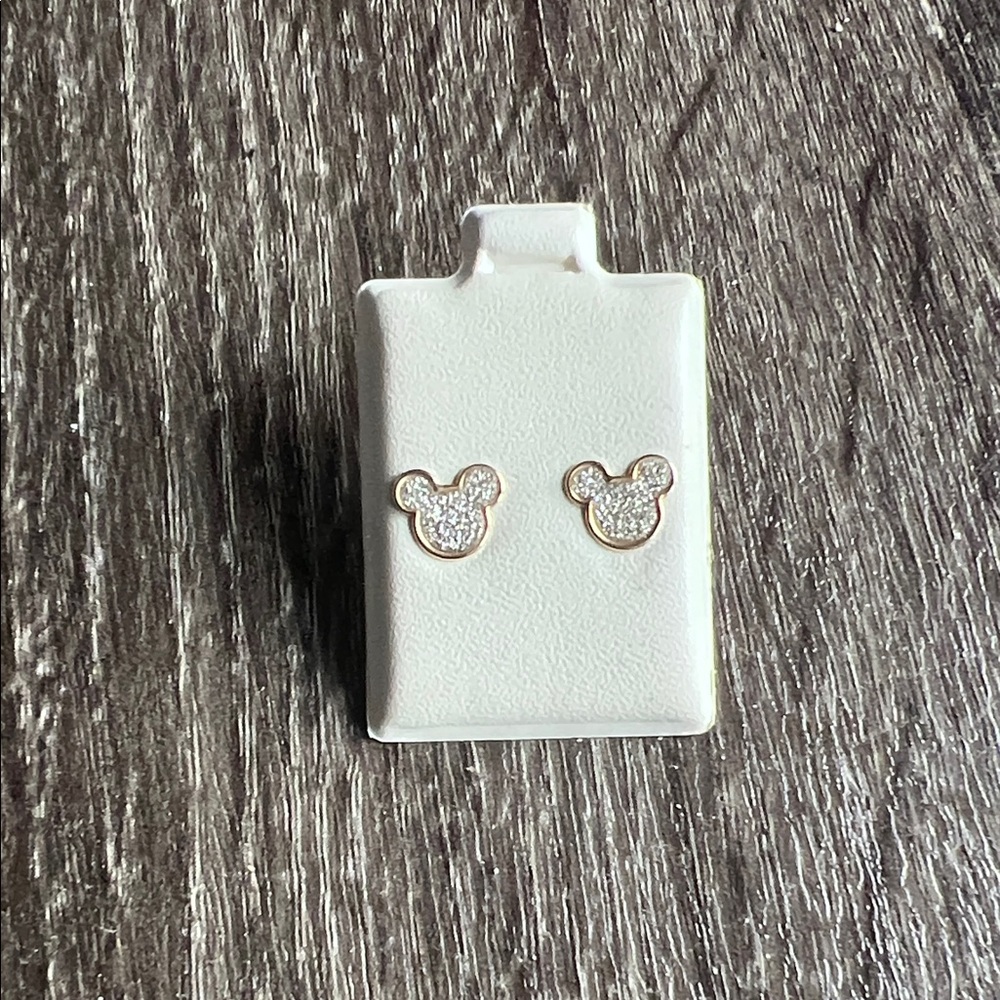 Mickey Mouse 10K Yellow Gold with Glitter Inlay Stud Earrings